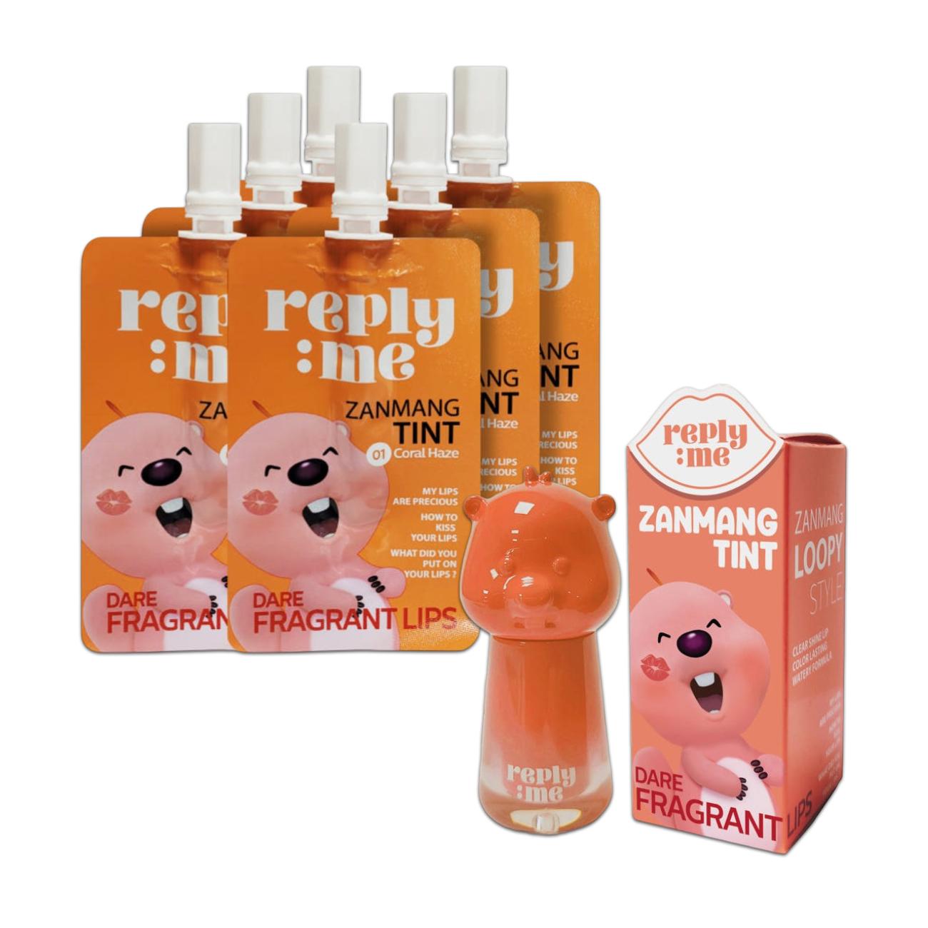 

reply:me Zanmang Loopy Tint Set 01 Coral Haze – Lip Tint 1 Full Size + 6 Pouch Tints (Total 7 pcs / 11.8 ml) 1 Full Size + 6 Pouch Tints