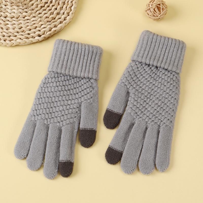 Winter Plus Velvet Simple Warm Gloves Touch Screen Cold Proof Outdoor Riding Solid Color Gloves Five Finger Wool Windproof Gloves