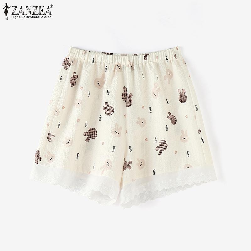 

ZANZEA Women Summer Elastic Waist Printed Lace Pajama Shorts M бежевый
