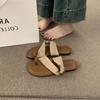 Zwei-Wege-Leinen Ein-Wort mit Zehensandalen Damen Sommerurlaubsstil Freizeit Strand Römische Schuhe Hausschuhe für draußen
