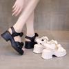 Women's Shoes Outdoor One Word Sandals for Woman Roman Style Black Bow Footwear Summer 2025 Platform with Youthful Emo Offer