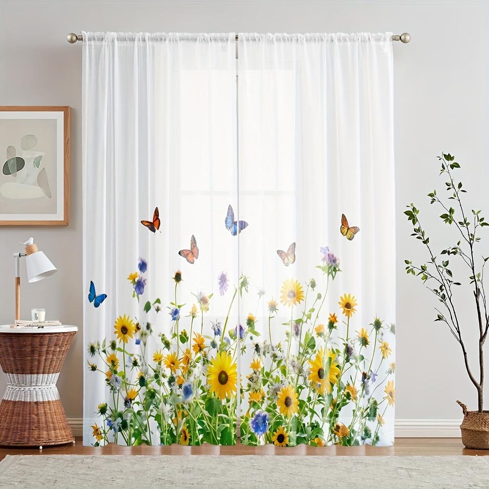 

2-х шт. Заколдованный лес Фея Бабочка Прозрачные шторы Карманный дизайн для гостиной спальни Декор окна Машинная стирка 100W130H(CM)40x51in&Grommet Top