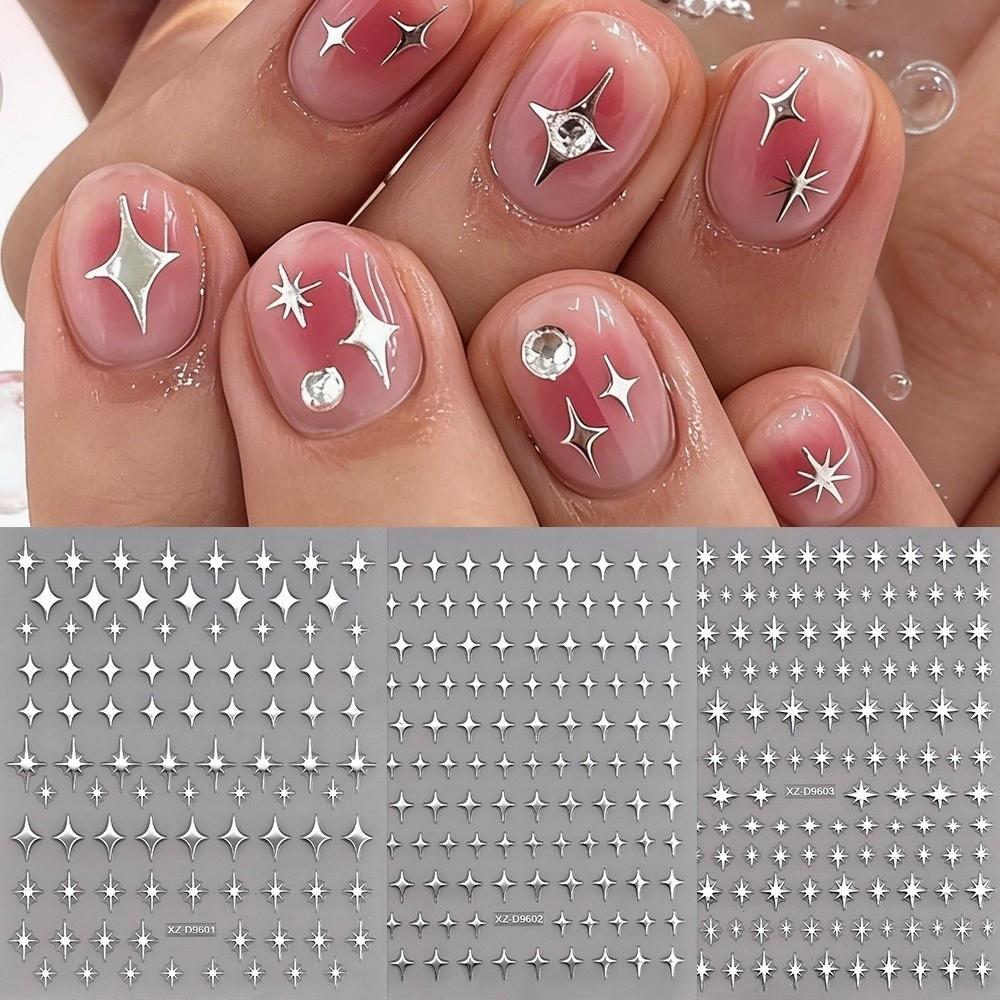 6Pcs Y2K Laser Star Nail Stickers Gold Silver Color Nail Art Stickers  Nail Supplies