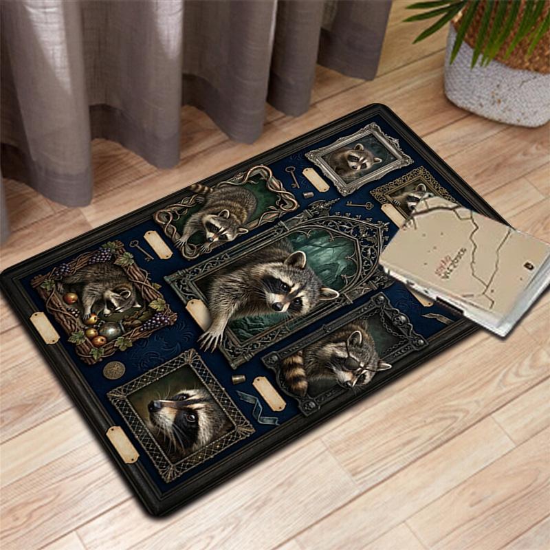 Raccoon Collage Pattern Rug Floor Mat for Living Room or Bedroom Soft and Comfortable Carpet a Gift for Birthday and Holiday.