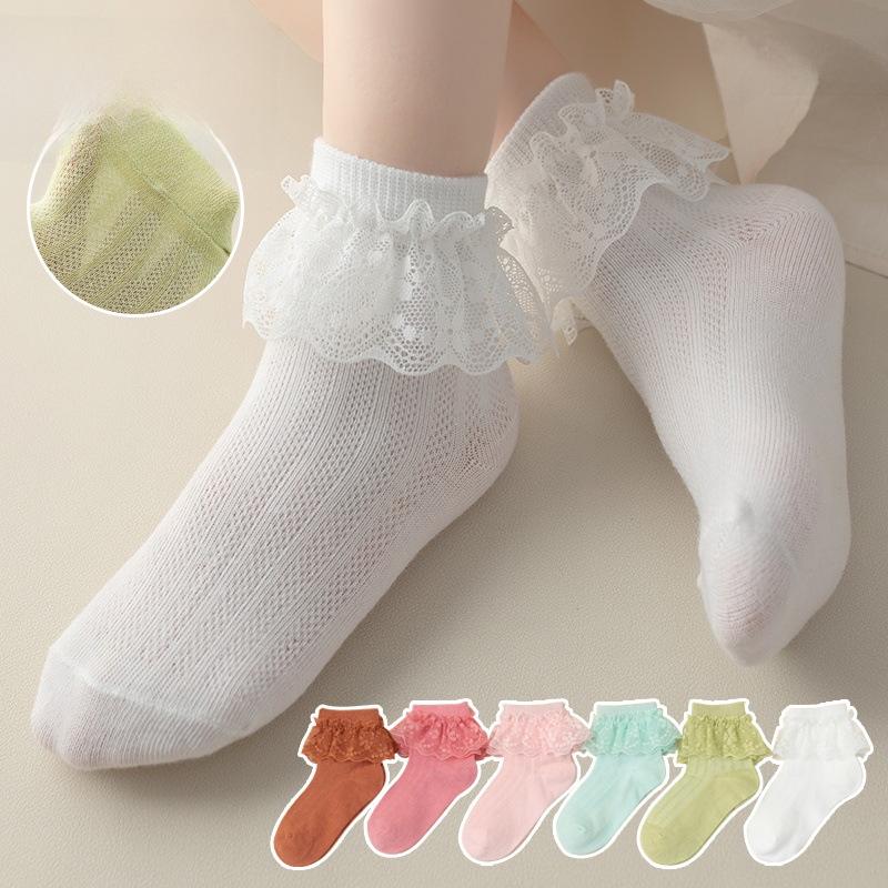 Chaussettes d'été en dentelle et coton pour filles - Maille légère style princesse