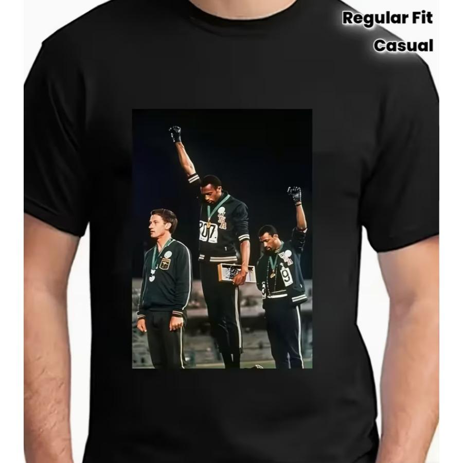 1968 Black Power Salute Vintage Graphic T Shirt Short Sleeve Regular Fit Tee With Round Neck Casual Top For Unisex Enthussame Style