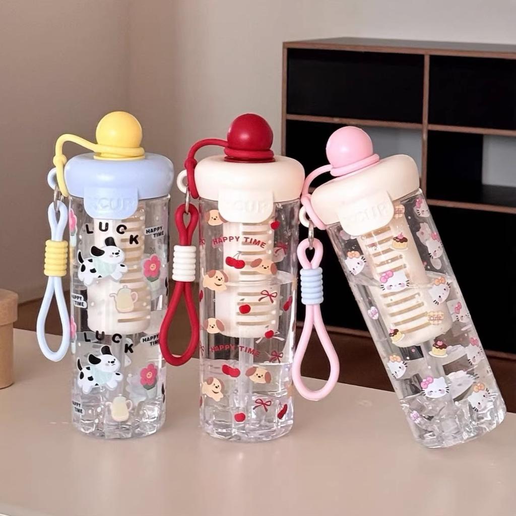 Water bottle children's water cup plastic cup large capacity straw cup cute cartoon girl high value straw water cup summer