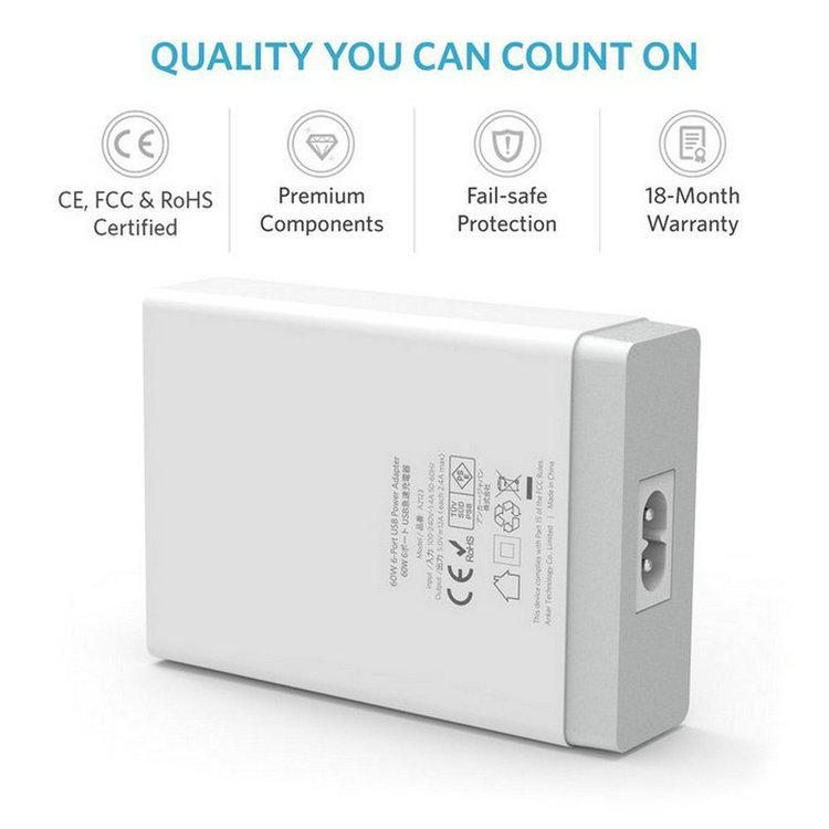 60W Multi-Port USB Phone Charger, 5V/12A Hot Model