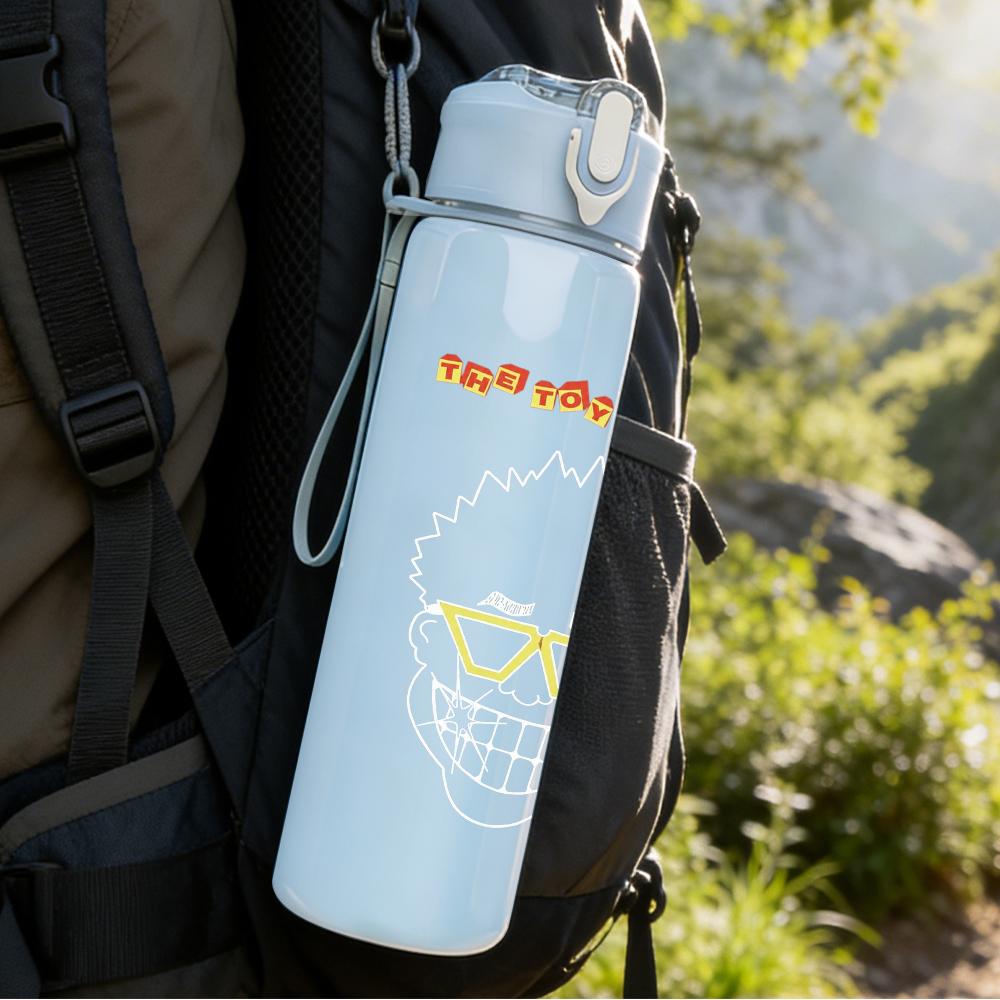 1PC Yellow sunglass minimal graphic print 750ml colorful plastic sports water bottle leakproof pop up lid with straw for outdoor work home use