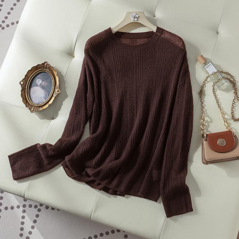 

Puyuan 2025 Ранняя Осень Шелк Кашемир Свитер с Круглым Вырезом - Роскошно Мягкий Женский Трикотаж One Size