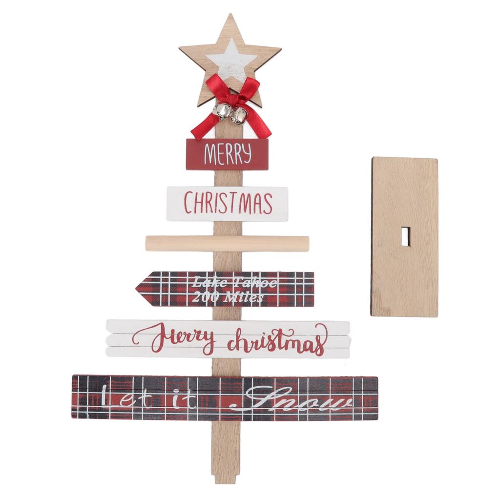 Christmas Tabletop Ornaments Wooden Sign Decoration with Base for Gifts Home Decor Layout Prop Red