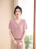 New Chinese Style Beaded Jacquard Tencel Silk Blend Women's Short Sleeve Knit Top