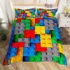 Konstruktion Bettwäsche Set Bunt Polyester Bettbezug 3D Bausteine Bettbezug Kinder Jungen Regenbogen Steine Bettdeckenbezug