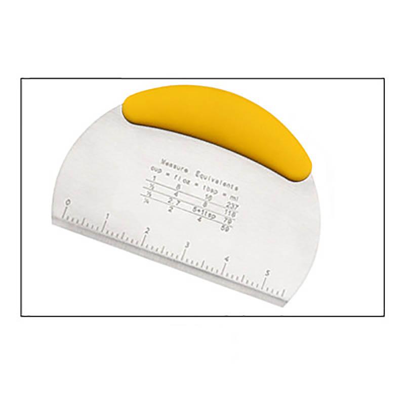 

1 шт. универсальный скребок из нержавеющей стали с весами, полукруглый утолщенный нелипкий резак для теста для пиццы, кухонный инструмент для выпечки жёлтый