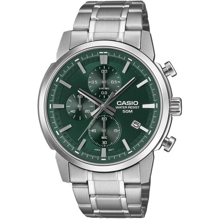 Мужские часы Casio Standard 1/10 секунды Хронограф Кварцевые MTP-E510D-3AV Зеленые