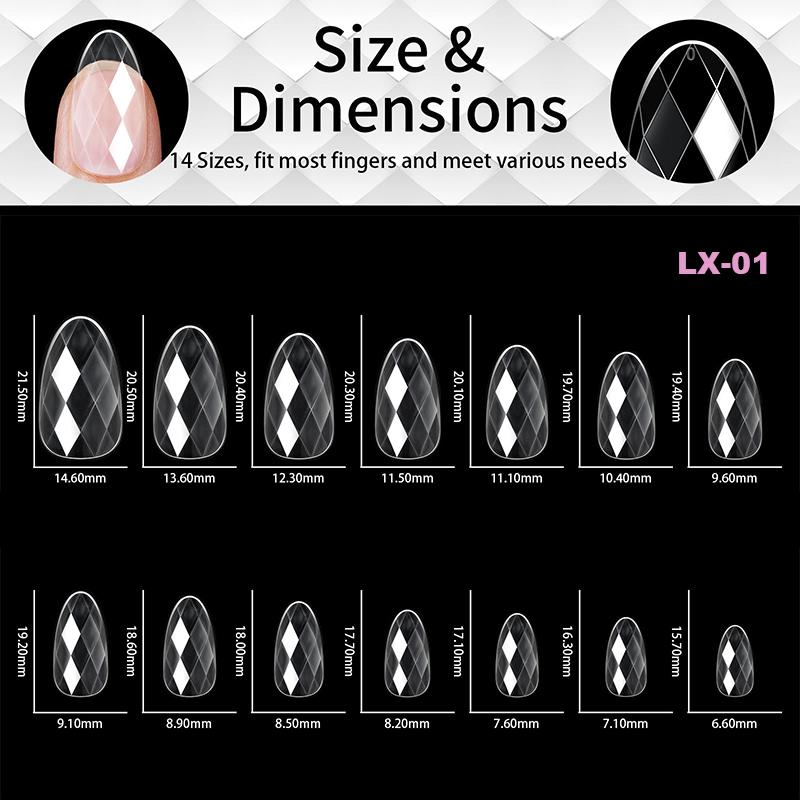 Luxury Diamond Almond Press On False Nail Tips Classic Trapezoidal Full Cover Soft Fake Nails Extension DIY Manicure Salon Tools