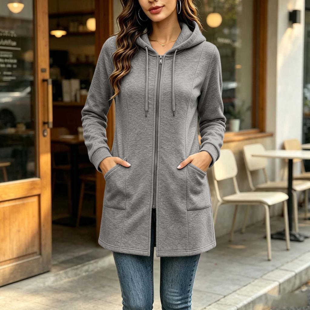 Sweat à capuche zippé décontracté à manches longues pour femme - Veste pour un usage quotidien
