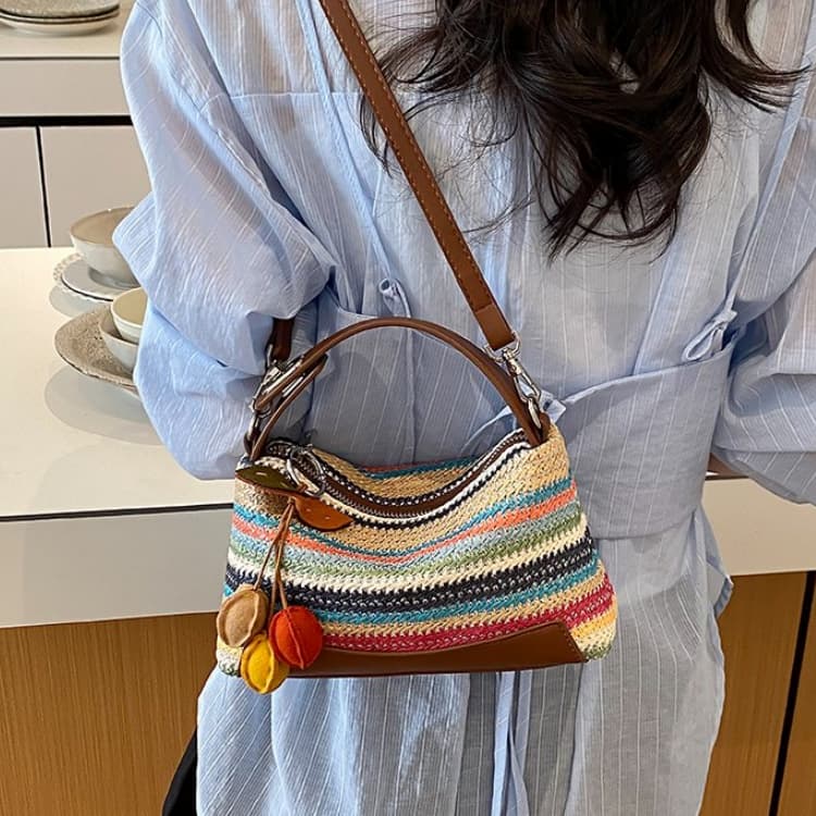 Striped Straw Baguette Small Bag Portable Messenger Women's Bag
