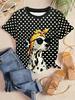Damen Sommer Rundhals Kurzarm T-Shirt mit lustigen Pünktchen und Sonnenbrillen Dalmatiner-Print