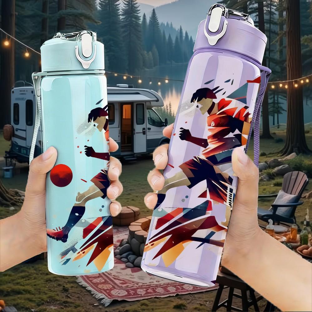1PC Dynamic Soccer Sport Scene 750ml Color Plastic Sports Water Bottle Leakproof Flip Straw Lid Suitable for Sports Office Home Use