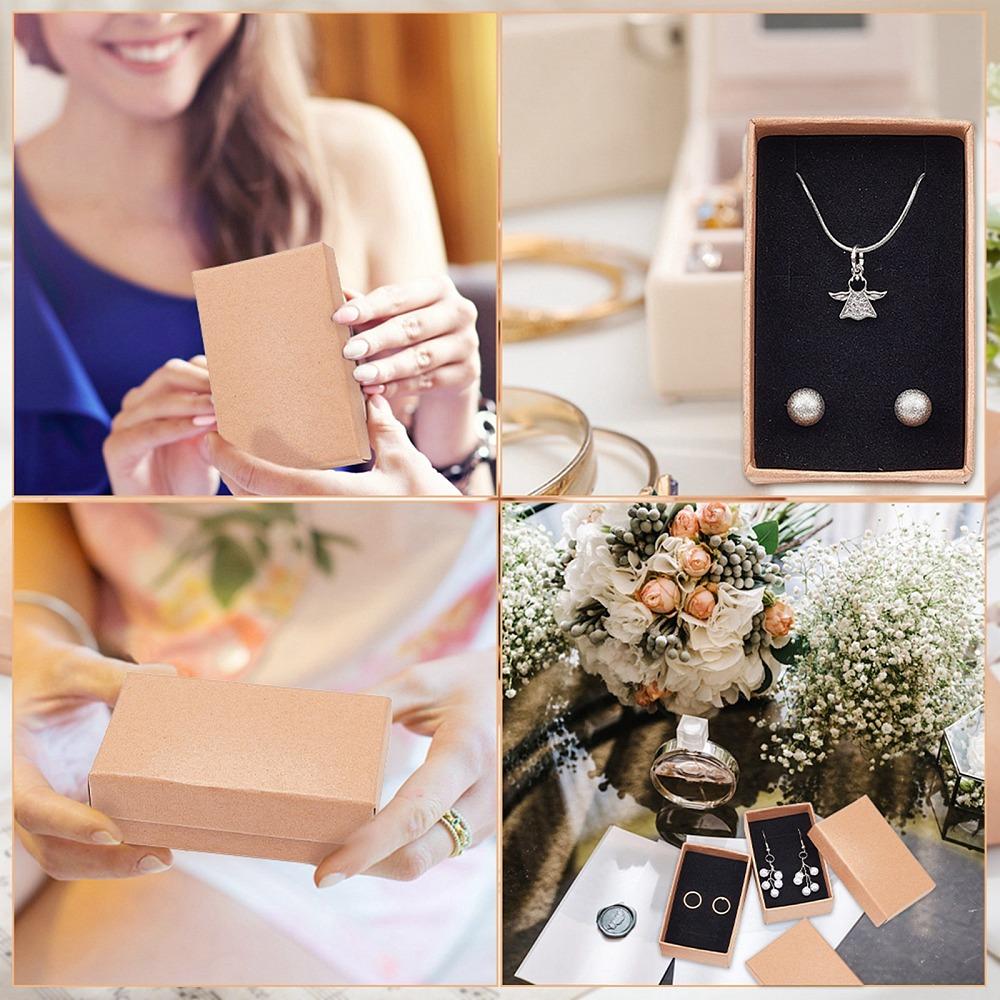 24pcs Cardboard Jewelry Set Box for Ring Necklace Rectangle Tan 8x5x3cm