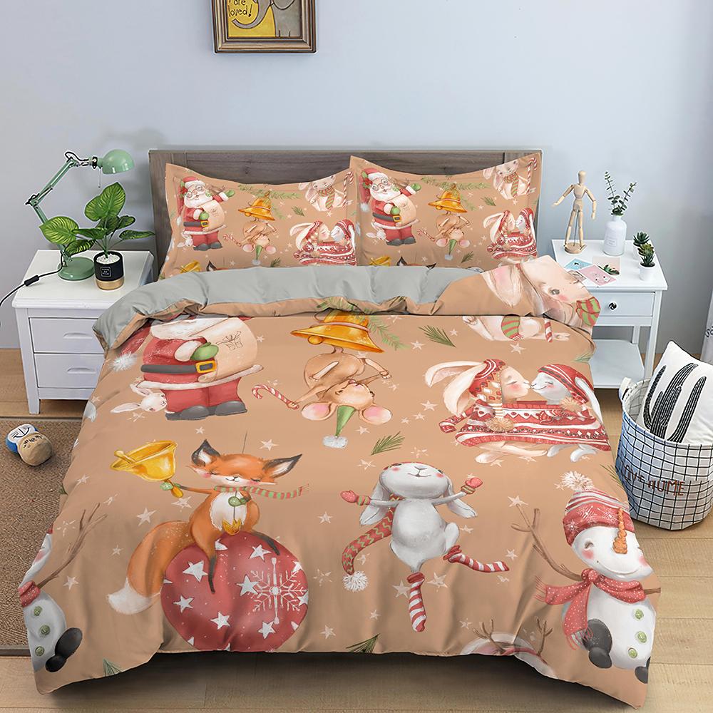 Merry Christmas King Queen Duvet Cover Xmas Bedding Set For Kid Santa Claus Quilt Cover Cartoon 2/3Pcs Polyester Comforter Cover