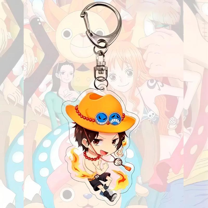 Anime Acrylic Keychains for One Piece Sanji Portgas D. Ace Straw Hat Crew Trafalgar Law Q Version Bag Pendant Acrylic Key Ring