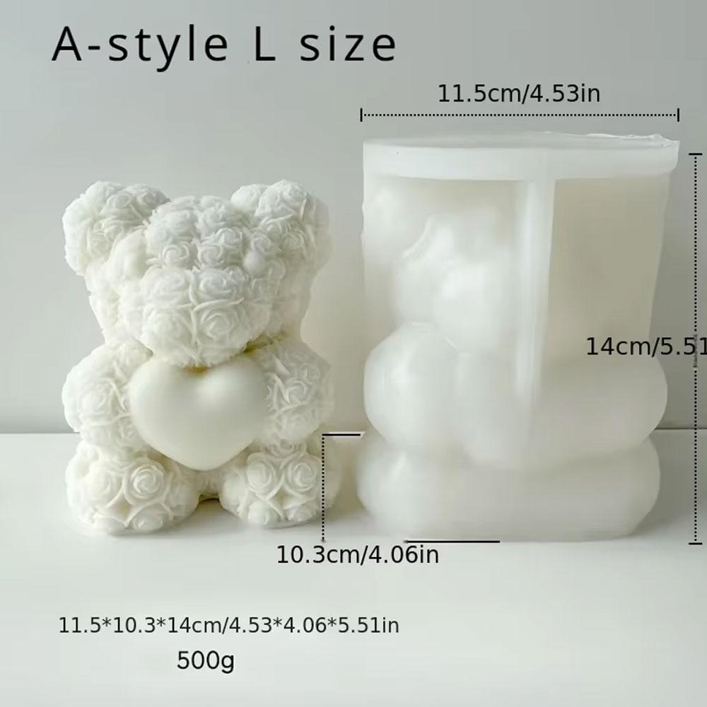 Romantic Rose Love Bear Silicone Candle Mold Flower Rabbit Plaster Doll Making Tool Heart Bunny Wedding Party Decor  Bride Gifts