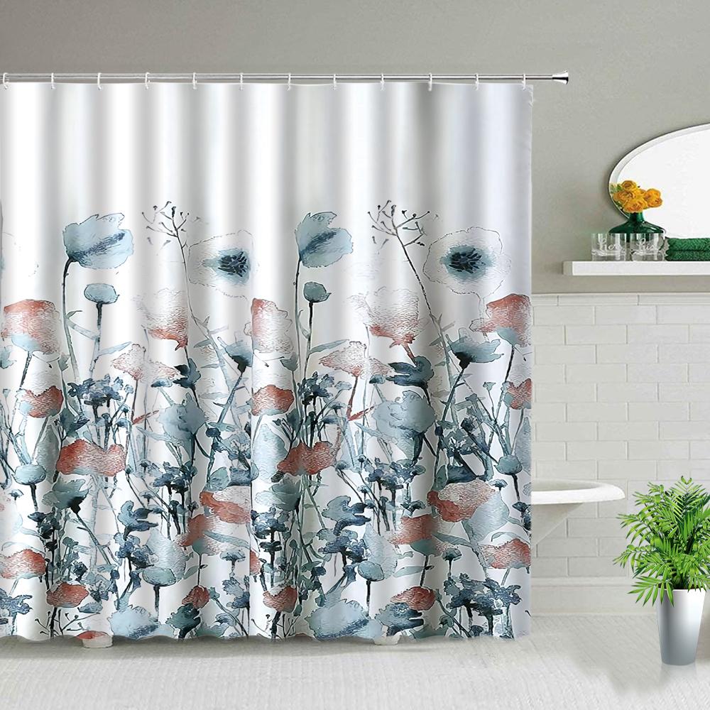 

Plant Series Shower Curtain Set Waterproof Bathroom Hanging Curtains Polyester Flower Leaves Bath Screens With Hooks For Bathtub W60H190(CM)-1 Pcs