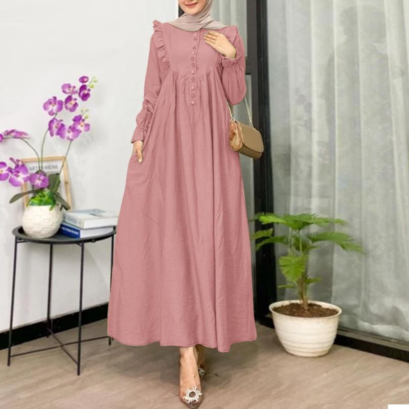 

ZANZEA Женское повседневное платье с круглым вырезом, однотонное, свободного кроя, с длинным рукавом 5XL розовый