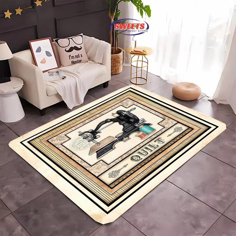 Vintage Sewing Machine Print Themed Carpet Multi-Size Optional Home Bedroom Sofa Clothing Store Four Seasons Mat Shipped Quickly