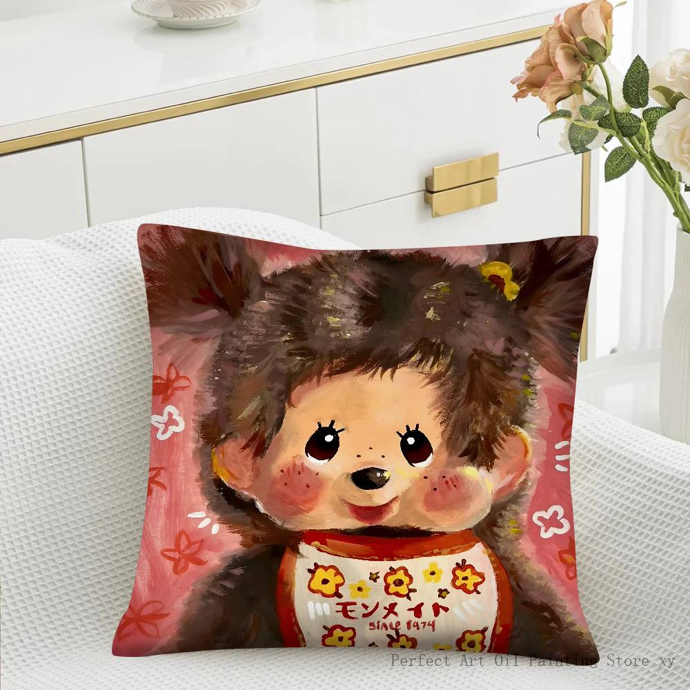Cartoon Animation M-Monchhichi Pillow Case Fashion Square Pillowcase Bedroom Sofa Room Ins Decoration Leisure Cushion Cover