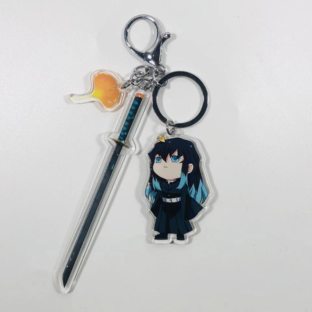 Demon Slayer Keychain Acrylic Charm with Sword Tanjiro Zenitsu Nezuko Anime Cosplay Accessories