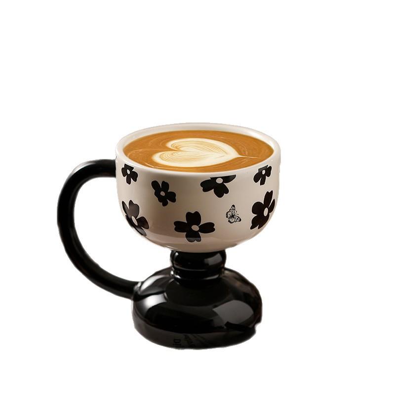 Ceramic High Foot Dessert Cup Mug for Women Office Coffee Cup Home Breakfast Ice Cream Cup Luxury