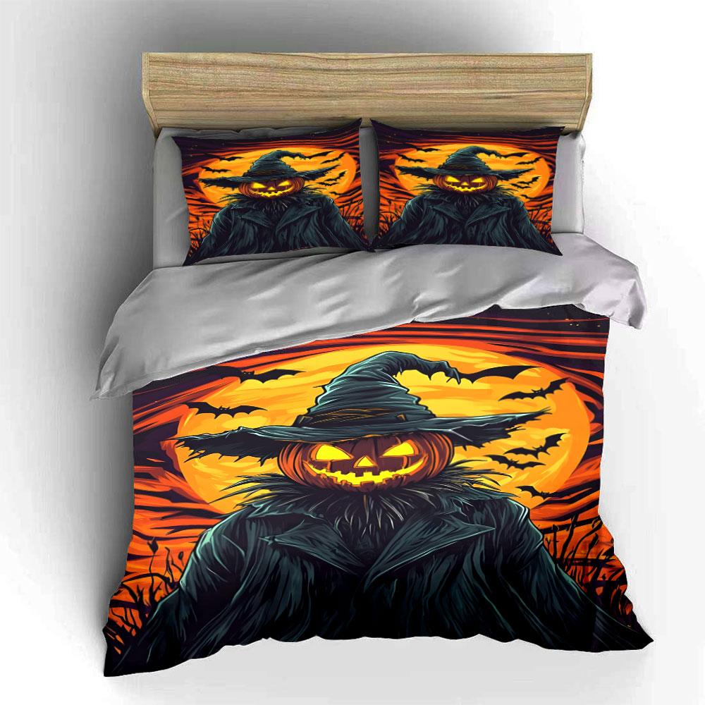 Pumpkin Scarecrow, Bats, Moon. Bedding Sets Duvet Cover Sets Duvet Covers Pillowcases(1* Duvet Cover 2* Pillowcases Without Duvet Insert)