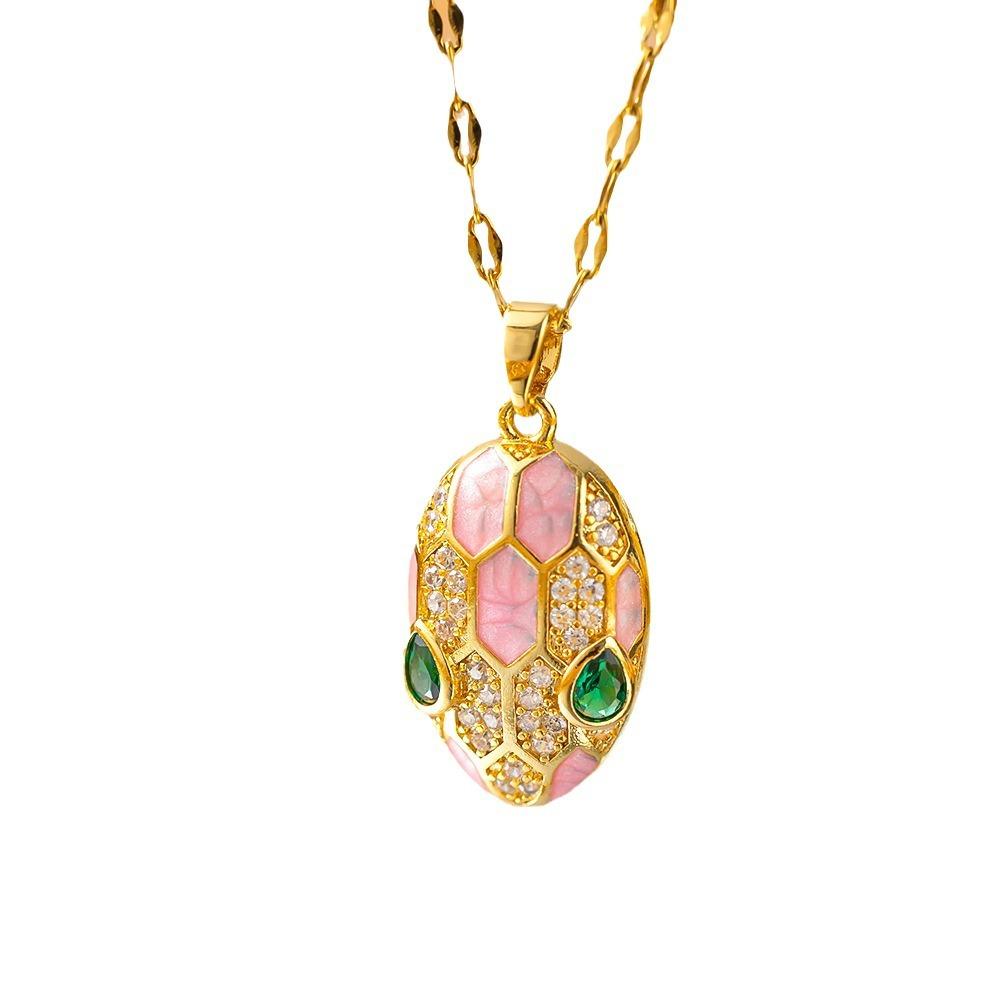 Female Pink Purple Greeen Blue Enamel Snake Animal Pendant Necklace Vintage Gold Color Wedding For Women