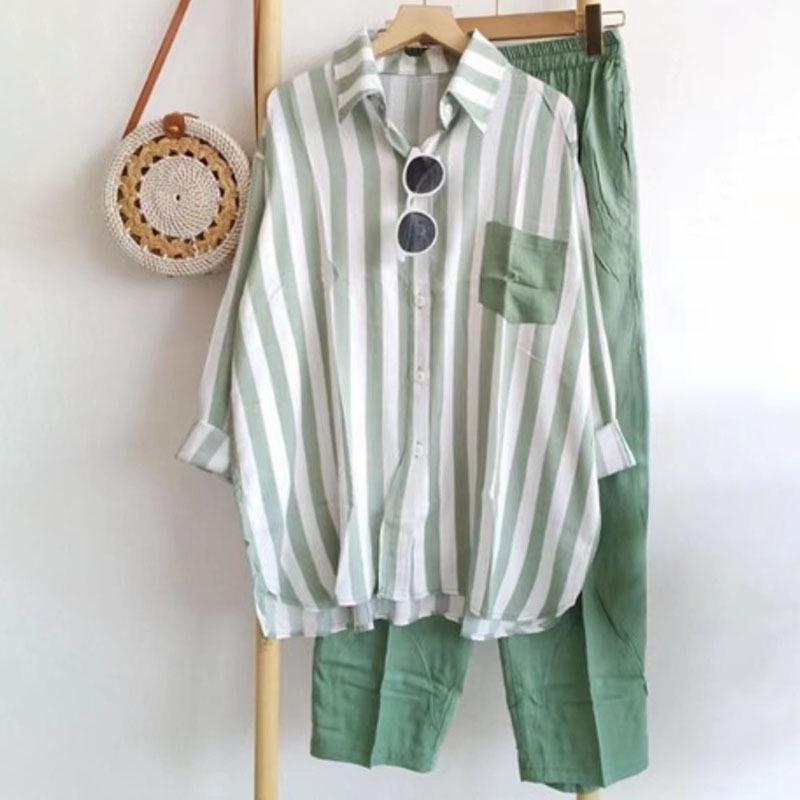 

Повседневный полосатый спортивный костюм на весну/лето - Омолаживающий модный стиль с длинным рукавом 5XL