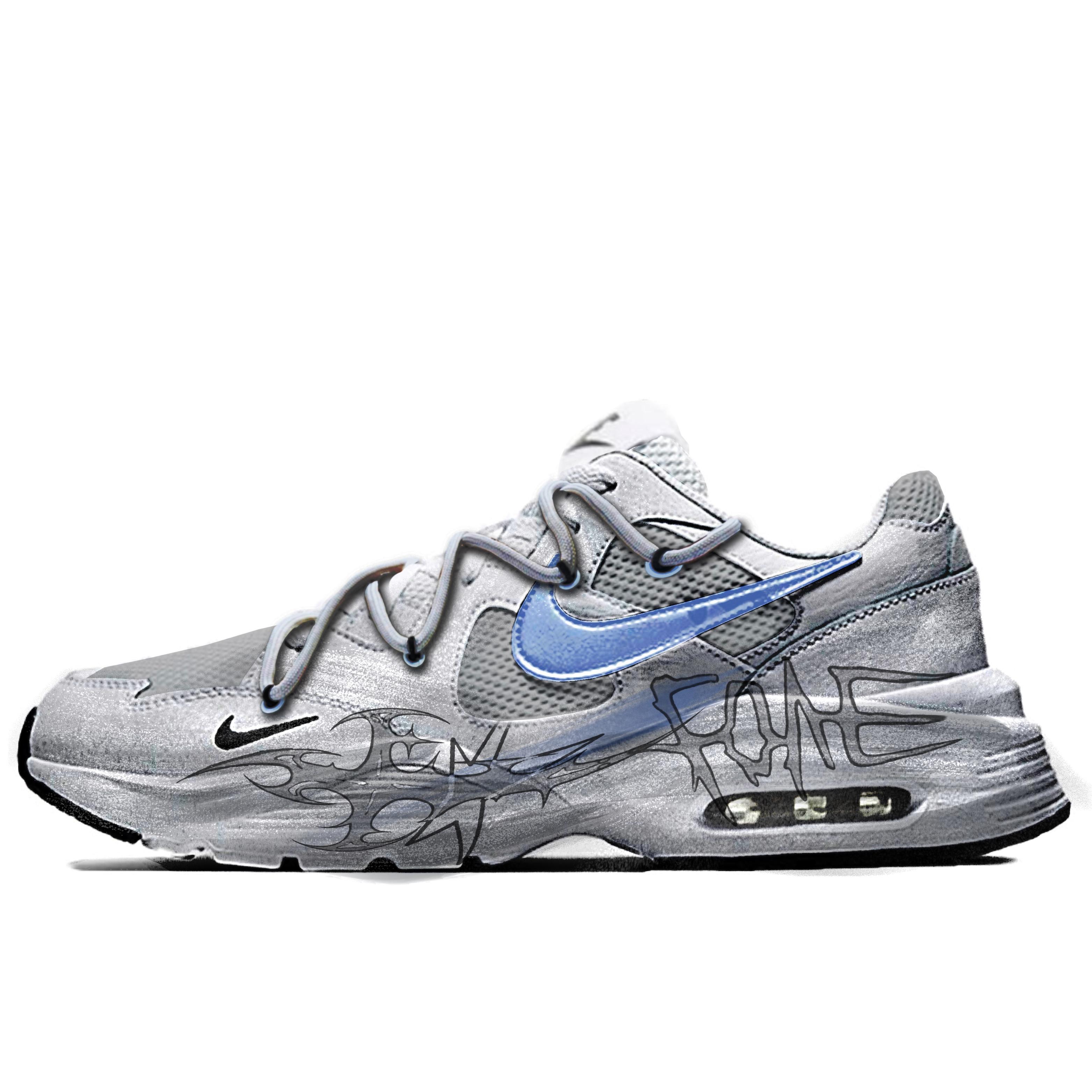 

Nike Air Max Fusion Da Vinci Custom, Royal Blue Leather Lightweight Low top Casual Shoes Women s Silver Gray CJ1671-100(TeamM-) 36
