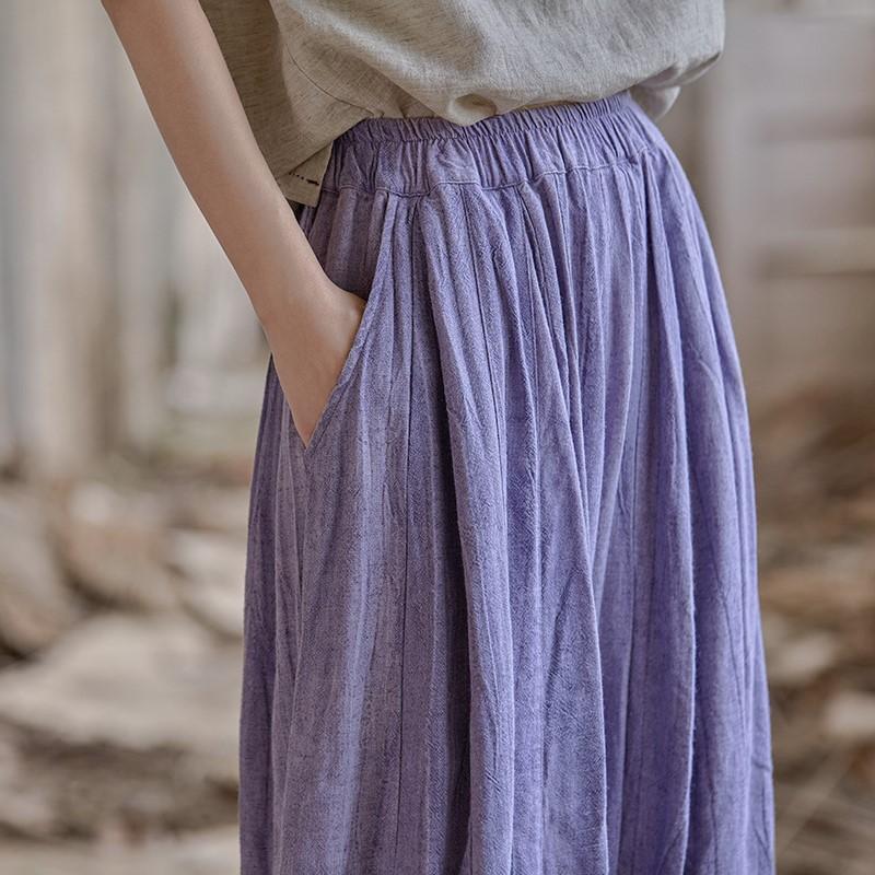 Johnature Women Vintage Wide Leg Pants Elastic Waist Solid Color Trousers Summer Loose Casual Female Pants