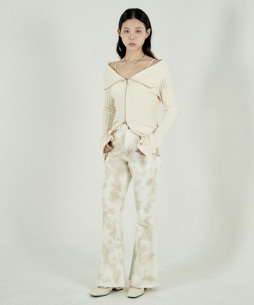 Tobaseu Off-Shoulder Two-Way Zip-Up Rib Knit (Ivory)