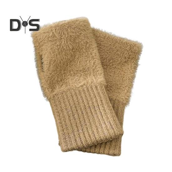 1 Pair Women Winter Gloves Half-finger Thick Plush Elastic Warm Heat Retention Non-slip Windproof Wrist Protection Cycling Riding Mittens