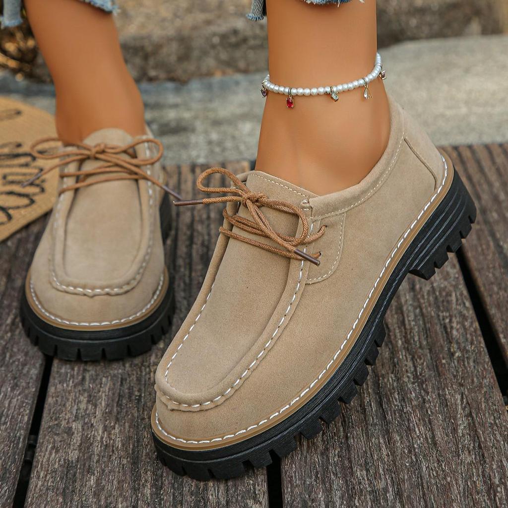 Autumn 2025 Plus Size Soft Sole Square Toe Lace-Up Moccasins