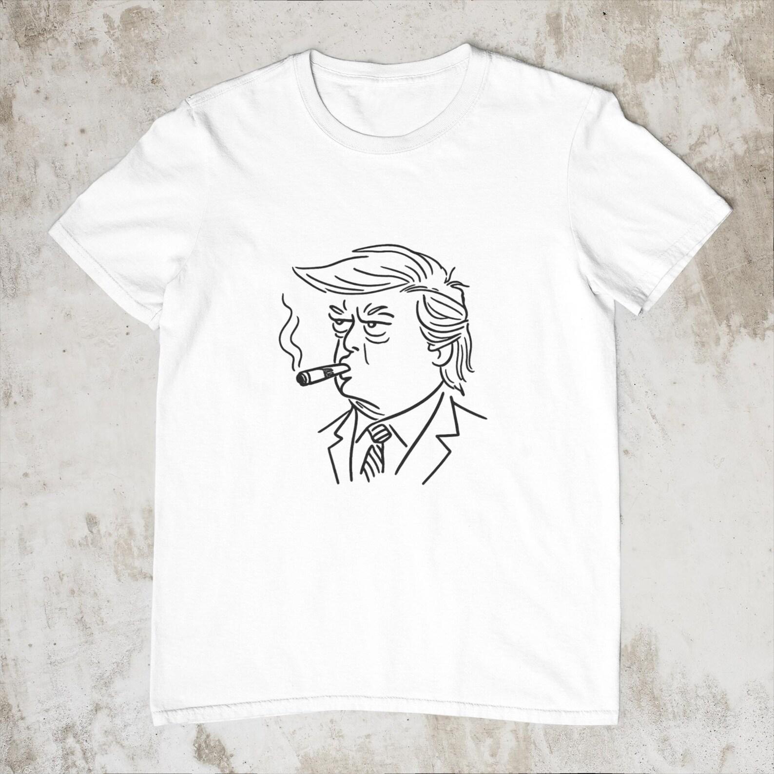 Funny Trump Smoking Cigar Shirt, Minimalist Donald Trump Cartoon T-Shirt, Political Humor Graphic Tee, Satirical Politics Shirt 4XL