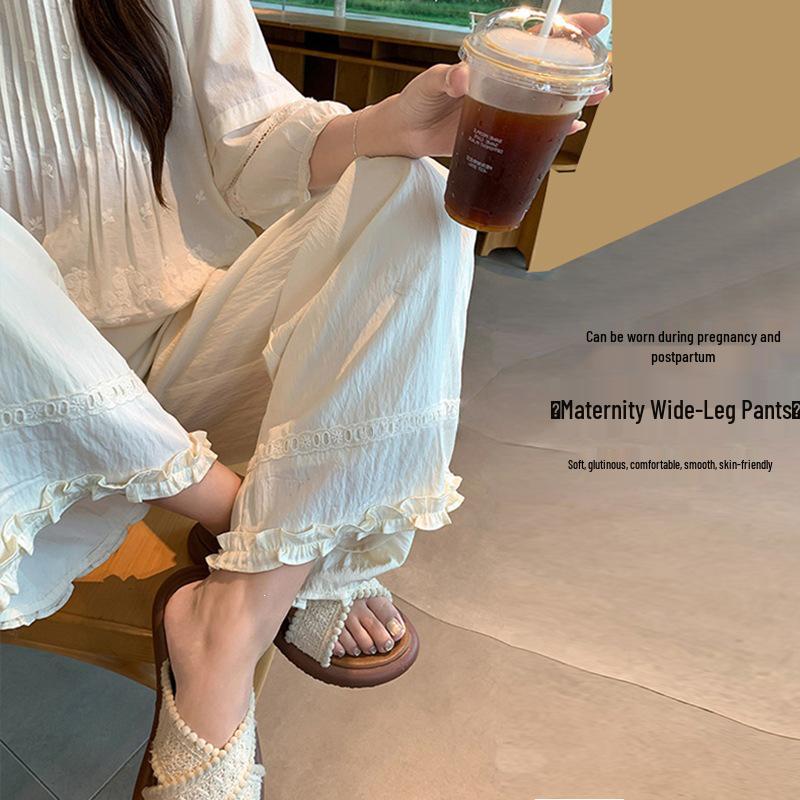 Maternity High-Waisted Ruffle Lace Wide-Leg Casual Pants - 2026 Summer Collection 3XL