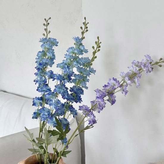 Larkspur Artificial Flowers Realistic Delphinium with Bendable Stems Rustic Floor Vase Decor for Home Wedding Decor Reusable Floral Arrangements