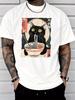 Unisex T Shirt Retro Japanese Art Black Cat Raunisex Graphic Tee Short Sleeve Casual Streetwear Tops Unisexs Summer Daily Outfit Tshirt