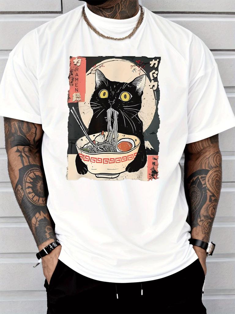 Unisex T Shirt Retro Japanese Art Black Cat Raunisex Graphic Tee Short Sleeve Casual Streetwear Tops Unisexs Summer Daily Outfit Tshirt