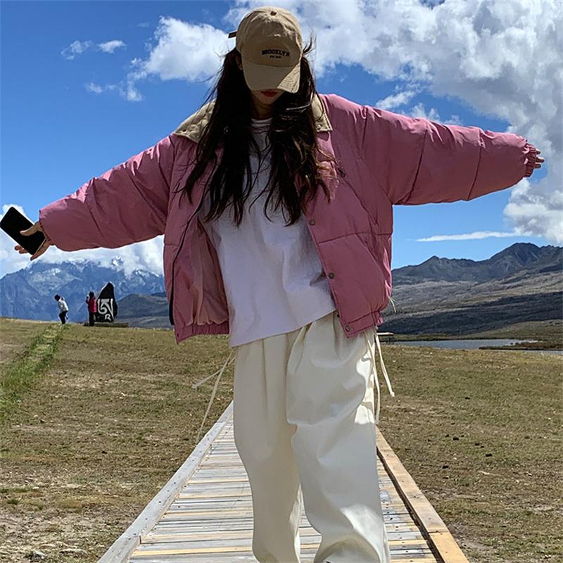 Jesień Zima Pogrubiona Ciepła Parka Kobiety Casual Słodki Jednolity Kolor Duża Kieszeń Luźne Kurtki Odzież Wierzchnia