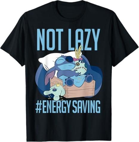Stitch Not Lazy Energy Saving Black TShirt S