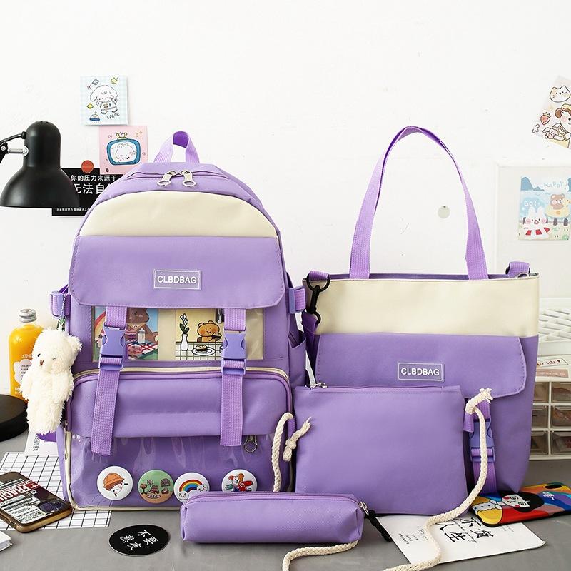 Canvas Backpack Women'S Tide Multi-Purpose Four-Piece Backpack Harajufeng Campus Junior High School Student Schoolbag